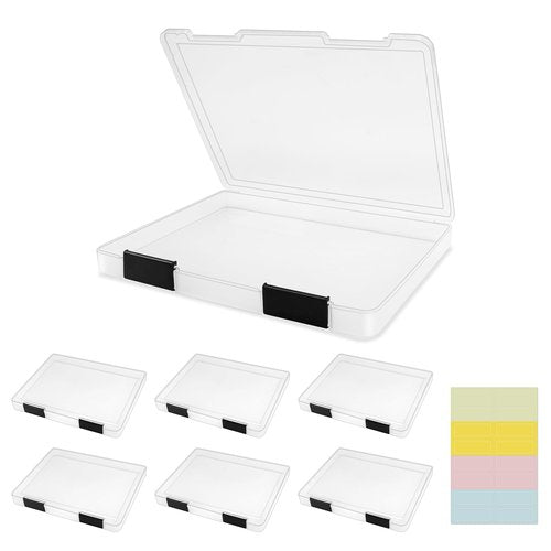 Pechor 6 Pack A4 File Box Paper Organizer Transparent Plastic Box Portable Project Case Documents Document Magazines Storage Holder,with Black Snaps (Inner Size 12.2 x 8.9 x 0.7 in)