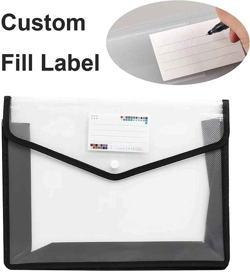 YoeeJob Plastic File Folders Legal Size Expandable Document Folder with Snap Button Closure, A4 Expanding File Wallet Envelopes Pouch with Label Pocket, 18 Packs, Black