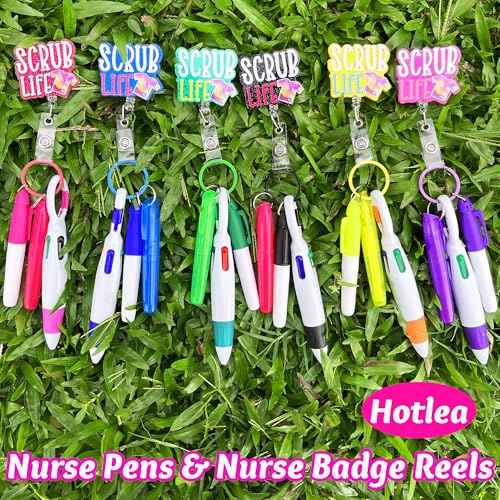 72 PCS Funny Badge Reel with Pen Set Healthcare CNA RN LPN Nurse Badge Accessories for Work Including Retractable Badge Reel, Mini Highlighter, Permanent Marker, Ballpoint Pen