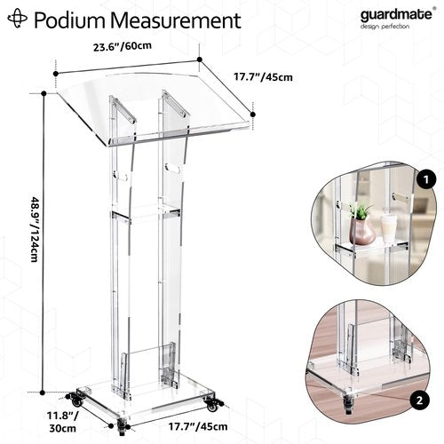 GuardMate Acrylic Podium Pulpit Stand | Modern Deisgn Portable Classroom Lectuern | Professional Use | Conference Church Speeches Weddings Events Presentation (Ultra Clear, 49' Tall)