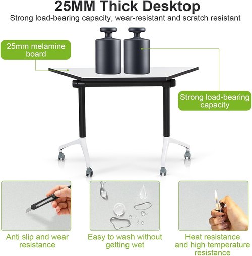Conference Room Table,Folding Conference Table,Modern Mobile Training Table with Wheels,Rolling Conference Room Tables with Metal Frame,Meeting Seminar Tables,for Meeting Room,Office,Classroom (6pack)
