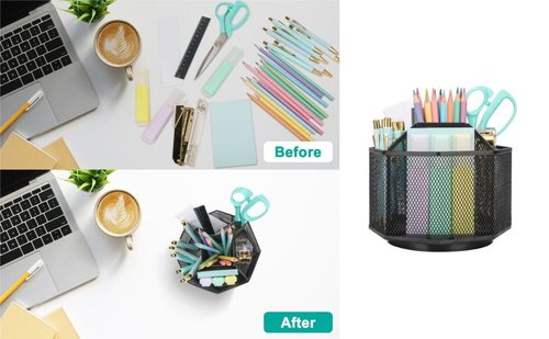 Exerz Desk Organiser/Mesh Desk Tidy Candy/Pen Holder/Multifunctional Organiser 360 Rotating