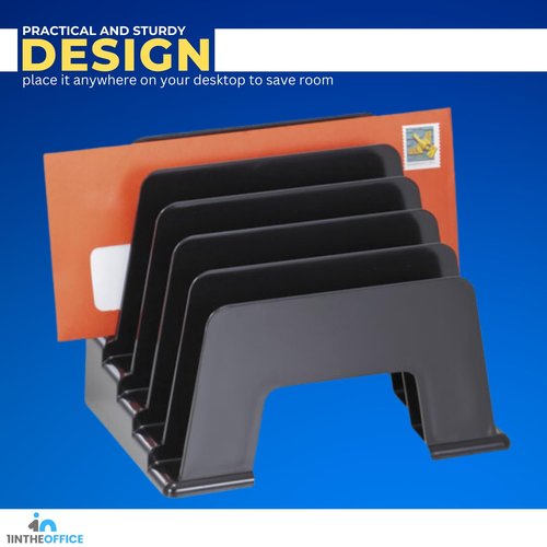 1InTheOffice Incline Desktop File Sorter, 6 Compartments Step Sorter, Black
