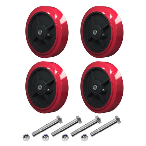 LONGRUNFORU 8" x 2" Caster Wheels, Polyurethane on Polyolefin core Wheel with Roller Bearing- 1/2" Bore - Set of 4 Heavy Duty Caster Wheel with 4400 lbs Capacity (4 Pack)