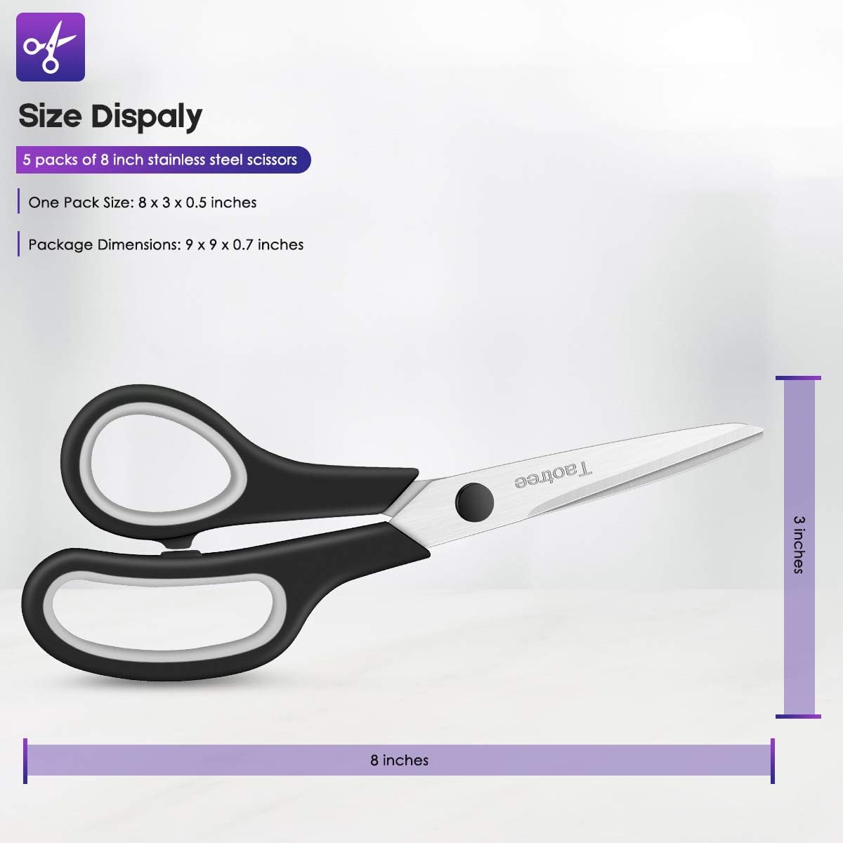 Taotree 8" All-Purpose Scissors - Soft Comfort-Grip Stainless Steel Shears for Home & Office | 20-Pack