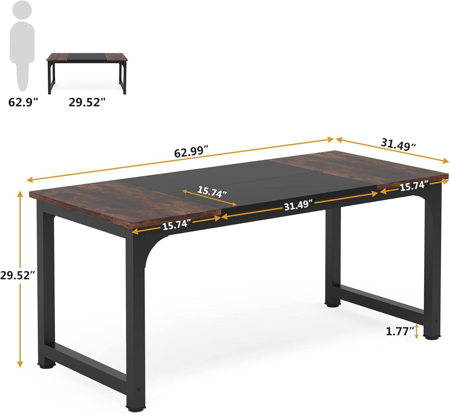 Tribesigns Conference Table - 63" W x 31.5" D Rustic Brown/Black Boardroom Desk for Office Meetings