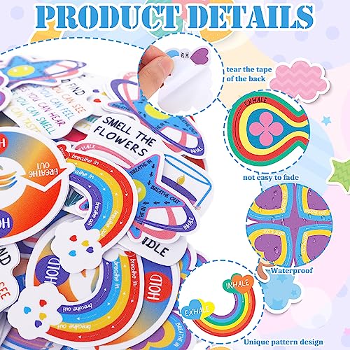 Fulmoon Cute Color Sensory Anxiety Stickers - Textured, 120 Pcs with Breathing Prompts & Grounding Techniques
