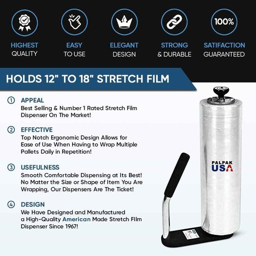 PalPakEXT The Leading Stretch Film Dispenser Extended Length - Holds 16" to 22" Stretch - Great for 20" Film Light Weight Industrial Strength Pallet Wrapper – Tension Knob Adjustment Handle