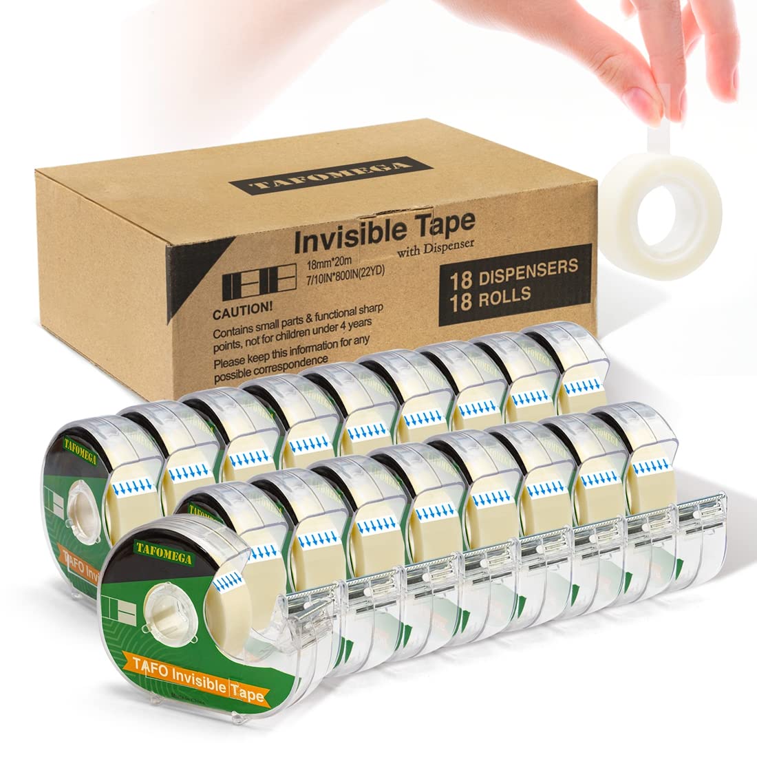 Clear Tape with Dispenser - 18 Pack Frosted Writable Invisible Tape for Home, Office, School, Gift Wrapping, Paper Repair - 7/10" x 800"