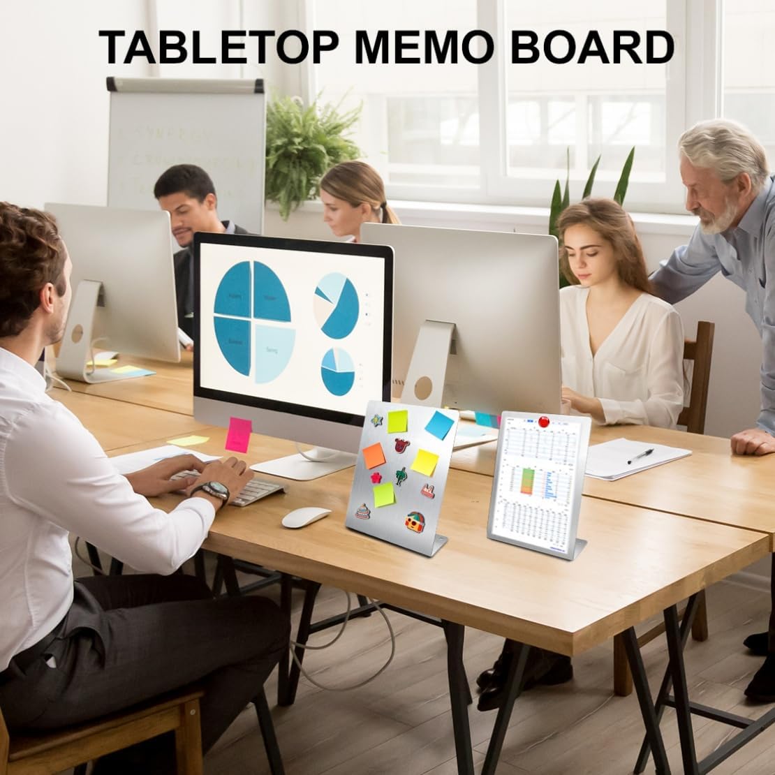 Skiennix Magnetic Bulletin Board - 2 Pcs Metal Tabletop Memo Board with Stainless Steel Stand | 10.4 x 6 in