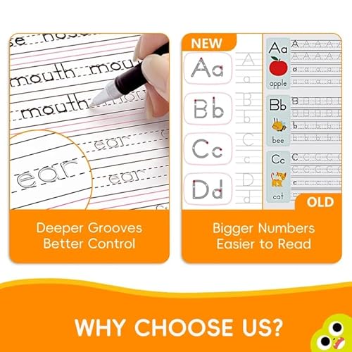 Magic Grooved Writing Practice, Large Grooved Handwriting Practice for Kids 5-7 8-10, Preschool Learning Activities, Tracing Books for Kids Ages 3-5, Preschool Workbook, Reusable Write Number Letter