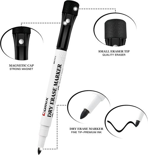 Comix Magnetic Dry Erase Markers - Fine Tip Black Markers | 144 Total in 4 Sets for School & Office