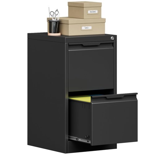2 Drawer File Cabinet, 17.8" Deep Filing Cabinet for Home Office, Metal Vertical File Cabinet with Lock for Letter/Legal/A4/F4 Size, Easy Assemble (Black)