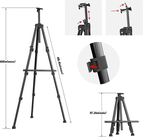 Aredy 66" Portable Art Easel - Metal Table Top Easel for Painting & Drawing (2 Pack)