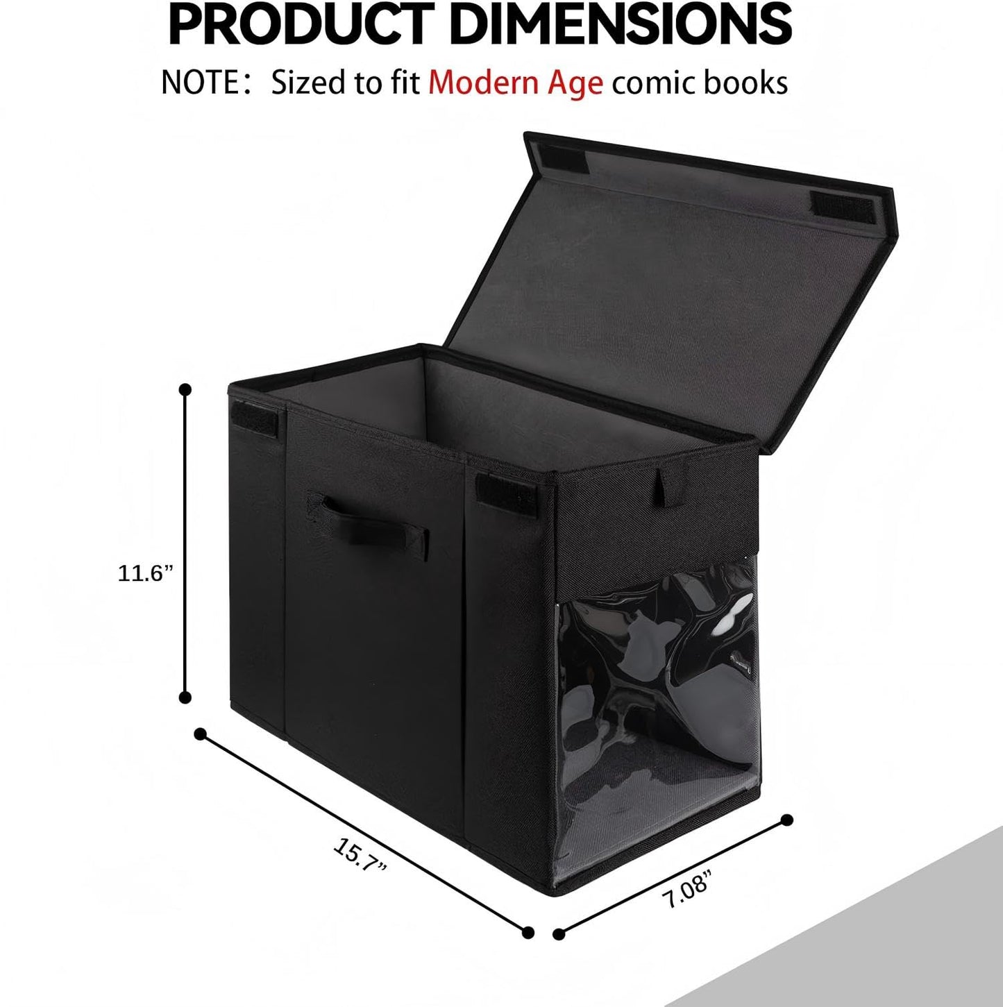 ComfortKeeper 2 Pack Comic Book Storage Box with Lid for Modern Age, Collapsible Magazine Organizer with Clear Window, Heavy Duty Case Container Holder, Black