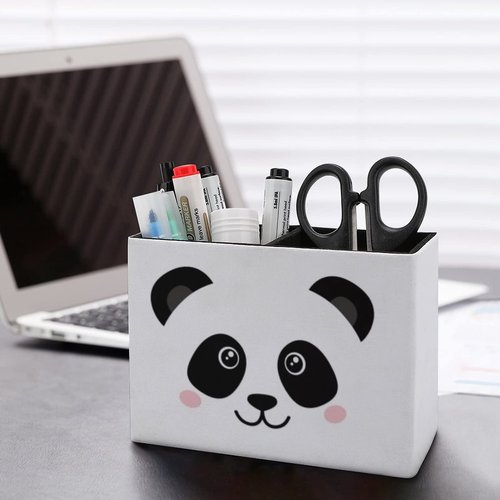 Niapessel Pencil Holder for Desk, Cute Panda Face Pen Holder Storage Desktop Pen Organizer Desk Pencil Organizer Makeup Brush Holder for Office School College Leather