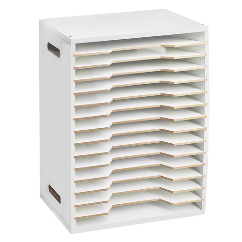 13"x16" Wooden Construction Paper Organizer, 15 Tier Larger Size Literature Organizer with Adjustable Shelves Letter Mail Tray Craft & Stamp Stackable Cardstock Storage Rack for Home Office Classrooms