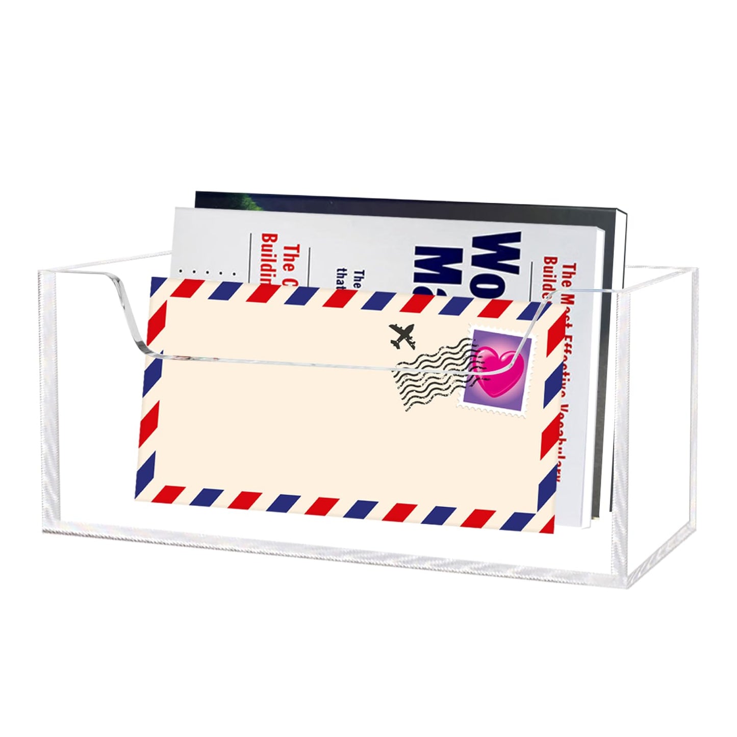 Acrylic Mail Holder Organizer Box for Desk Countertop Wall Mount Clear