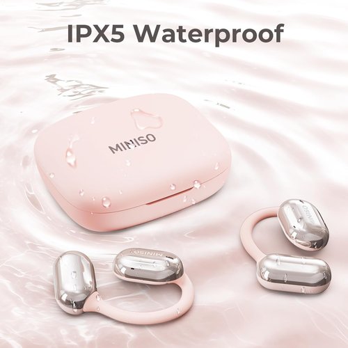 MINISO MS162 AI Translation Earbuds Real Time, 3-in-1 Translator Earbuds 135 Language&Accents OWS Bluetooth 5.4 Open Ear Headphones 50H Playtime for iOS & Android, Travel Business Learning (Pink)