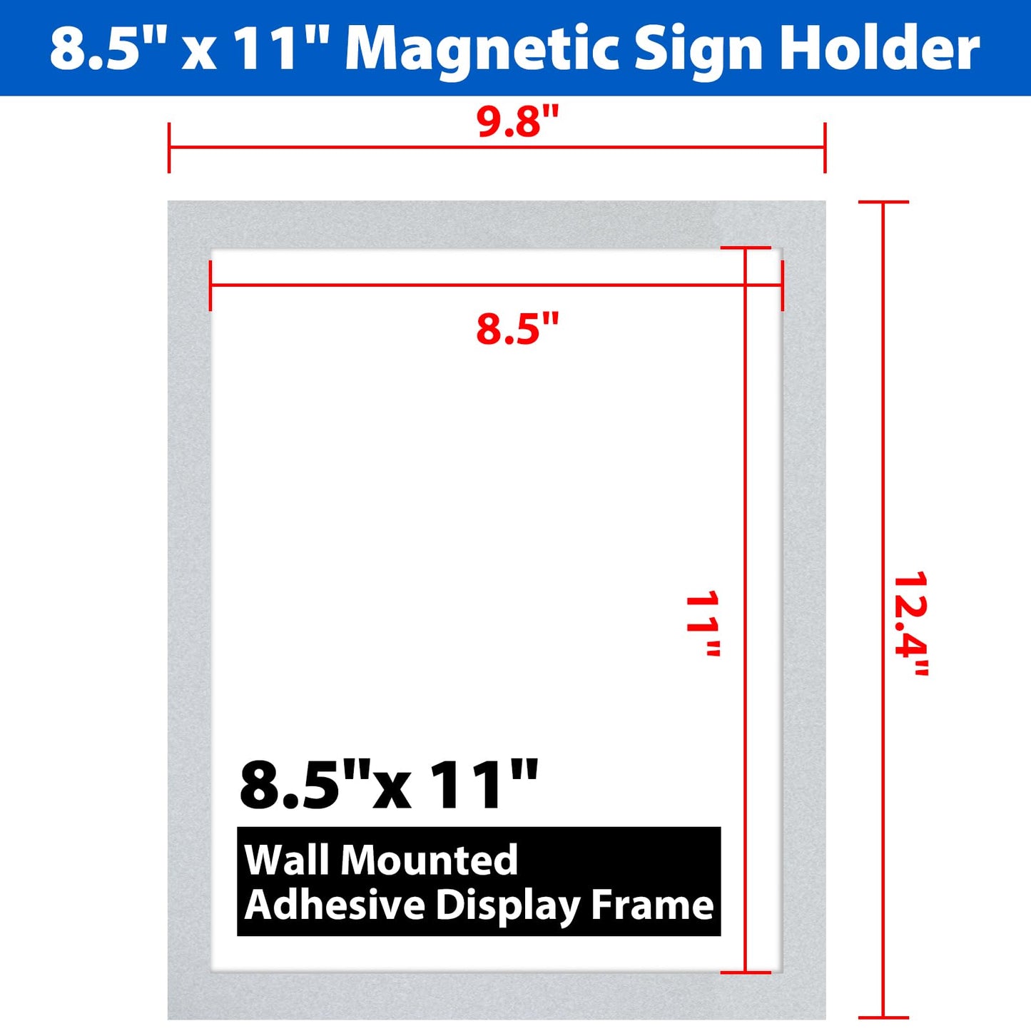 VAIIGO 2Packs Magnetic Sign Holder 8.5 x 11 Self Adhesive Display Frames with Strong Magnetic Frame and Clear PVC for Office Store Home Door Window Refrige Magnetic Paper Holder, Silver