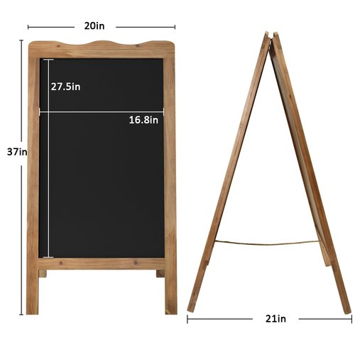 SANY DAYO HOME 37 x 20 inch Double Sided Standing Magnetic Chalk Board Sign, Wave Shaped Real Wood Frame Metal Sandwich Board with 4 Chalk Markers for Wedding, Business, Home, Brown