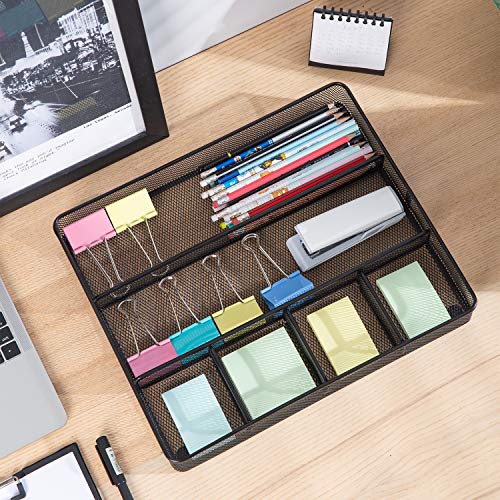 Amazon Basics Metal Mesh Desk Organizer with 6 Compartments, Anti-Slip, Black