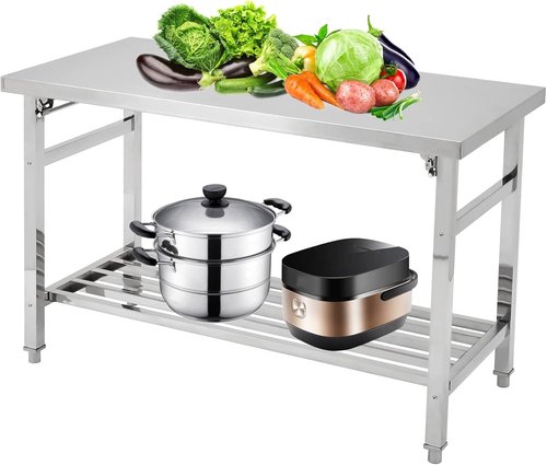 Garvee 48x24 Inch NSF Stainless Steel Folding Table - Heavy-Duty Prep Table for Kitchen & Restaurant, 500 lbs Capacity