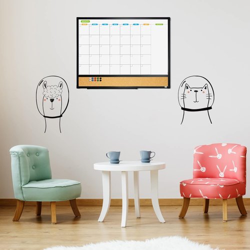JILoffice Magnetic Calendar Whiteboard & Bulletin Corkboard Combo - 24x18 Inch, Black Aluminum Frame, 2 Pack