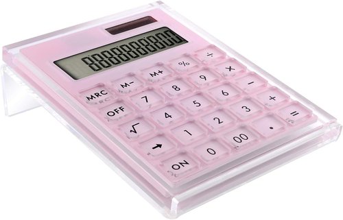 Skiennix Acrylic Calculator - Hybrid Battery & Solar Power | 12-Digit LCD Display, Pink Color