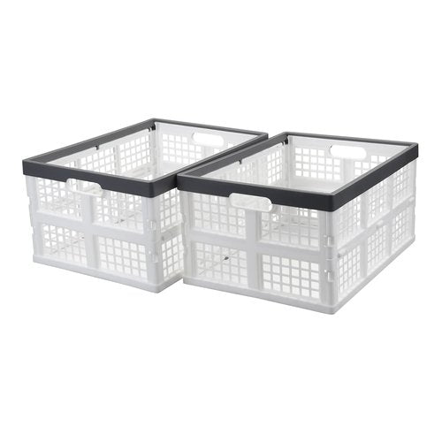 Vcansay 34 Litre Folding Plastic Storage Crates, Stackable Storage Basket, 2 Packs