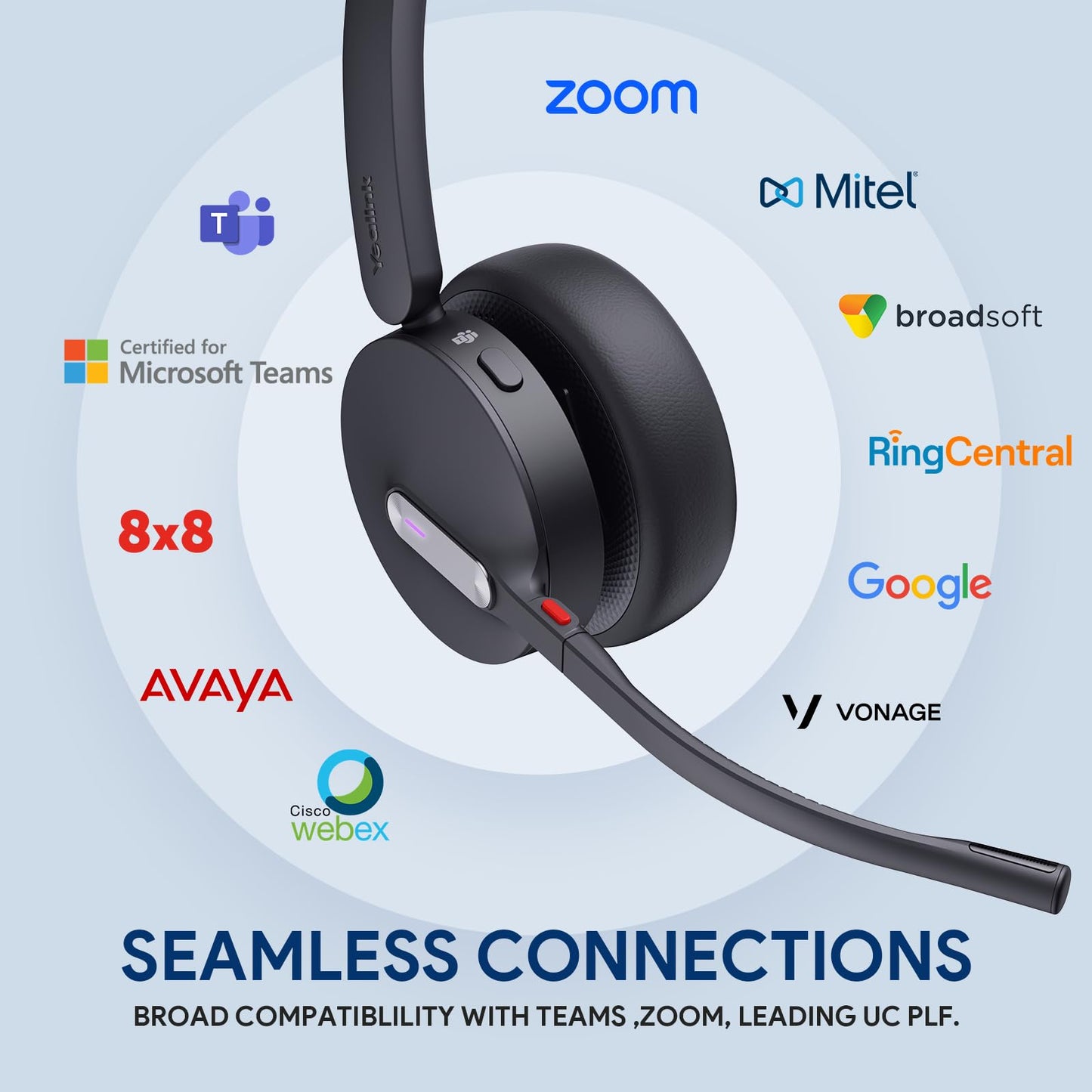 Yealink WH64 Hybrid Wireless Headset with Mic for Work, Mono Headset with Charge Stand, Bluetooth & DECT Dongle for PC/Computer/IP Phone/Cell Phones, Teams, Zoom, 492 ft Range, 26H Talk Time