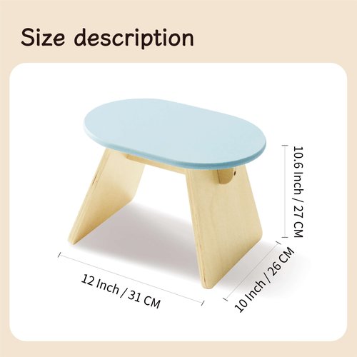 SEICASAYA Step Stool, Solid Wood Chair, Pine Wood Construction, Rounded Edges, Minimalist Design (Light Blue)