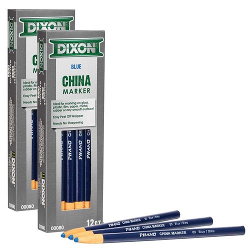 Dixon Phano China Markers, Blue, 12 Per Pack, 2 Packs (DIX00080-2)