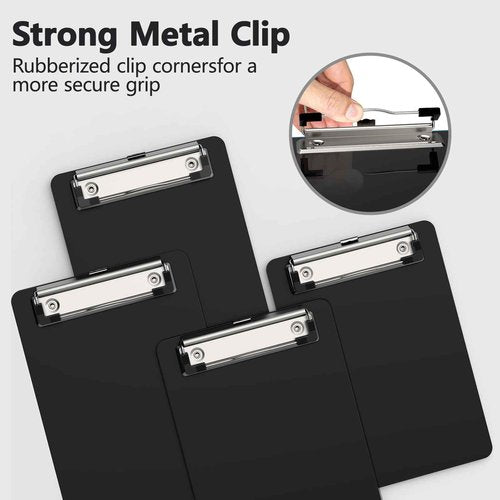 Juvealoe Mini Clipboard 50 Pack, 5 x 7 Plastic Small Black Clip Boards with Low Profile Clip, Memo Size for Classroom, Teacher, Students, School & Office Supplies