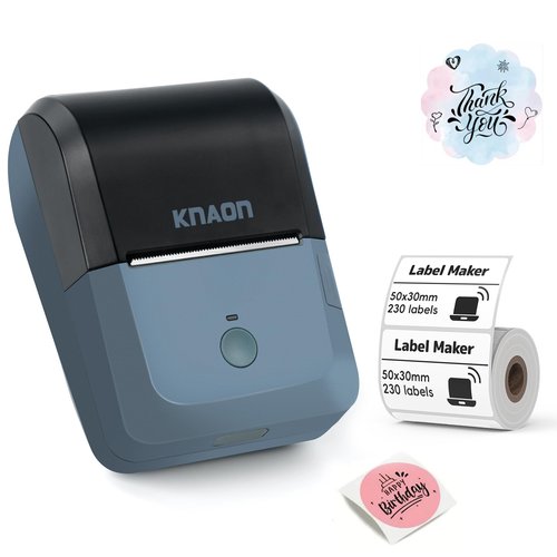 KNAON Bluetooth Label Maker Machine with Tape, Y50P Portable Thermal Sticker Maker for Home Office, Small Bussiness & School – Logo Stickers Printer – Includes 230 Labels, Black