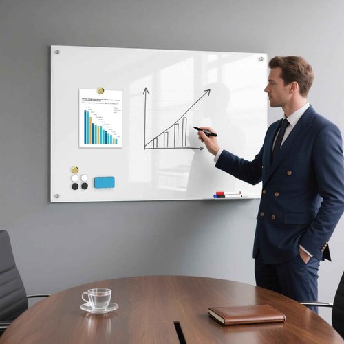 Lumspax 0.3mm Reinforced Metal Backing Glass White Board for Wall, 36" x 24" Large Pure White Tempered Glass Board with Frameless Design, 3' x 2' Big Dry Erase Board for Home, Office, School