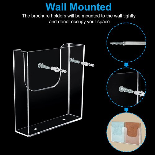 LISHINE 6 Pack Wall Mount Brochure Holder - 6.5 x 6.5 Inch Plastic Flyer Holder for Trifold, Magazine, Document