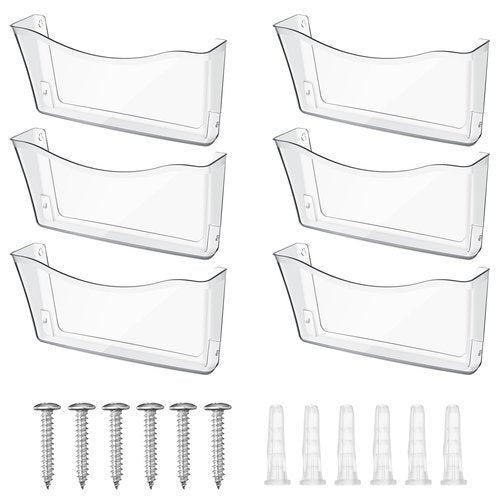 Colarr 6 Pack Expandable Pocket Wall File Holder Plastic Hanging Wall Organizer Space Saving Wallmount File Holder for Office Mail Letter Magazine(Clear)
