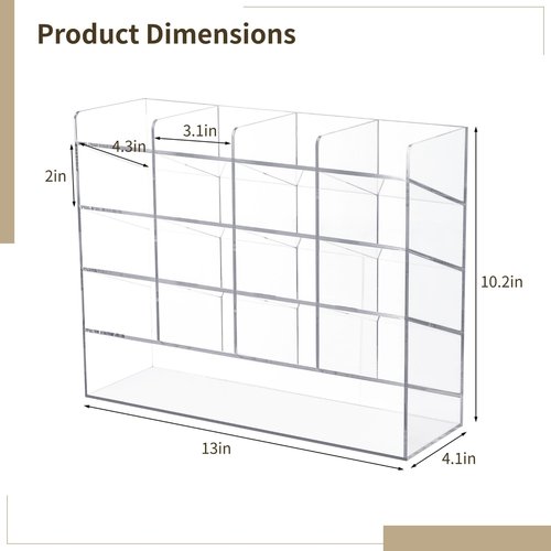 Toyoget Clear Acrylic Pen Holder, Large Capacity Vertical Marker Pen Organizer Desktop Display Storage Container for Office Stationery Pencil Art Supplies, 13 x 4.1 x 10.2 Inch