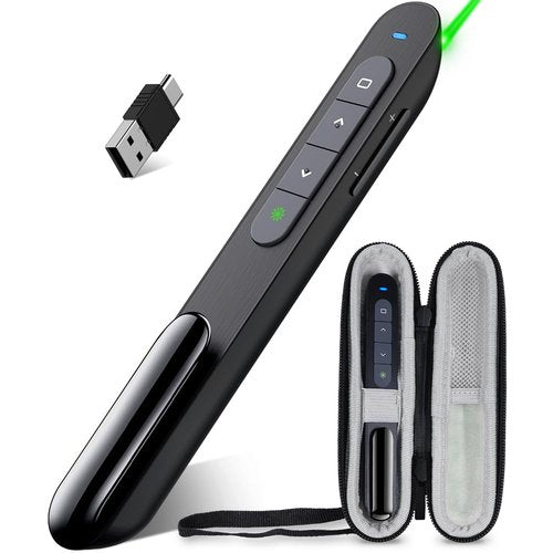 DinoFire USB Rechargeable RF 2.4 GHz Green Light Presentation Remote, Powerpoint Clicker Wireless Presenter Presentation Clicker Slide Advancer for Mac/Keynote/PC/PPT
