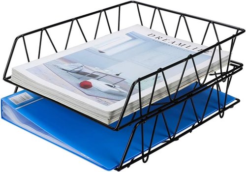 PAG Desktop File Organizer - Metal Stackable Letter Tray Rack | 2 Pack, Black Color