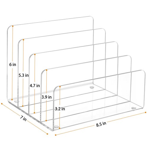 MaxGear Acrylic File Holder, 4 Section Desk Organizer for Envelopes, Letters, Documents, Notebooks, and Electronics, Clear Vertical File Sorter