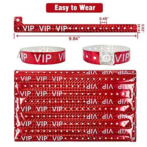 Ouchan Holographic VIP Plastic Party Wristbands Red - 500 Pack Vinyl Wristbands for Events Club Music Meeting
