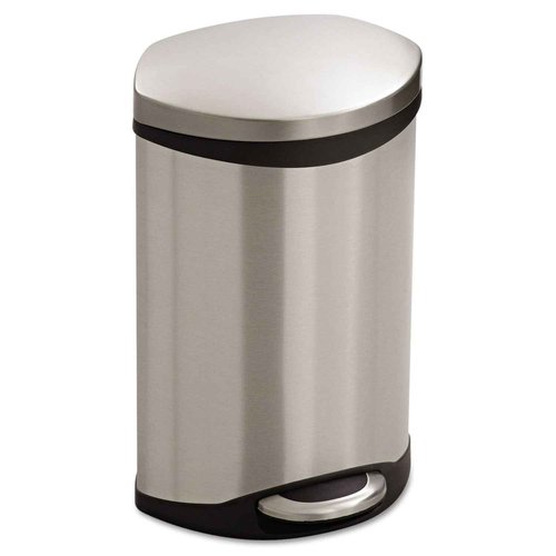 Safco Ellipse Step On Plastic Trash Can with Foot Pedal, 3 Gallon Garbage Can for Kitchen, Bedroom, Office, Hands Free, Stainless Steel