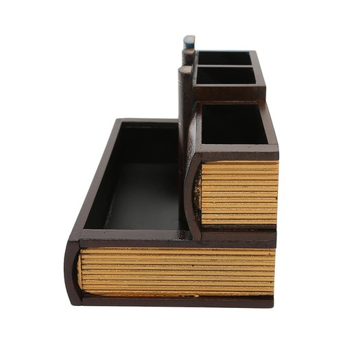 Tomotato Wooden Pen Holder, Retro Style Wood Pen Holder Antique Library Books Design Pencil Holder for Home Office Desk Pen Organizer