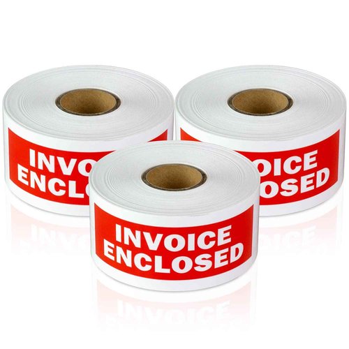 Invoice Enclosed Stickers (4 x 1.5 inch, Red with Bold Letters - 900 Labels) Invoice Enclosed Labels for Freight Forwarding, Shipping & Handling - Strong Adhesive