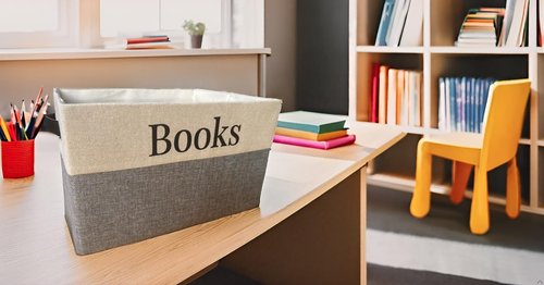 KINTNER DESIGNS Book Storage Box with stylish design. Keep all of your Books in one easy space saving box. Great for for home storage or for classroom.