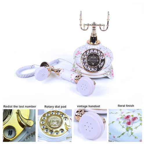 TelPal Rotary Dial Telephone Retro Old Fashioned Landline Phones with Classic Metal Bell,Corded Phone for Home and Decor