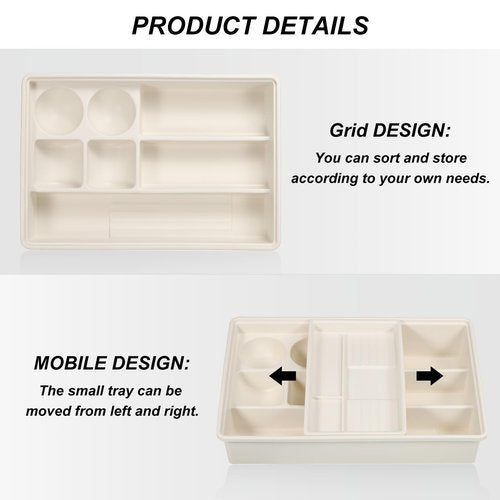 PATIKIL Desk Drawer Organizer Tray, Adjustable Drawers Organizers with Sliding Top Tray for Office Stationery Home, White