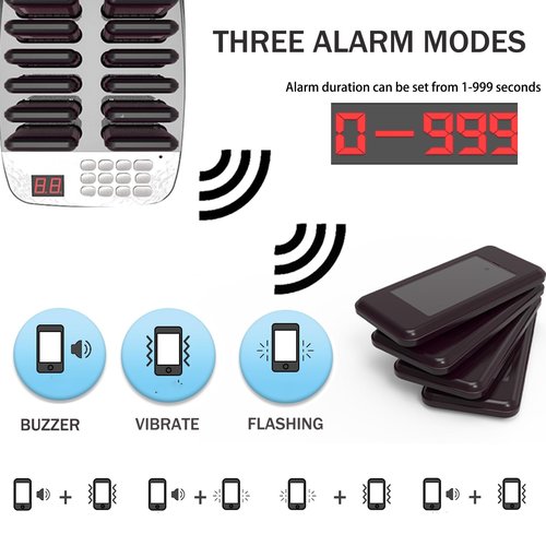 Buzzers for Restaurant - 16 Wireless Pagers,1640ft Long Range with Beeping(Can Be Canceled),Vibration,Flashing,Buzzer System for Food Truck, Church, Cafe,Nursery,Bars